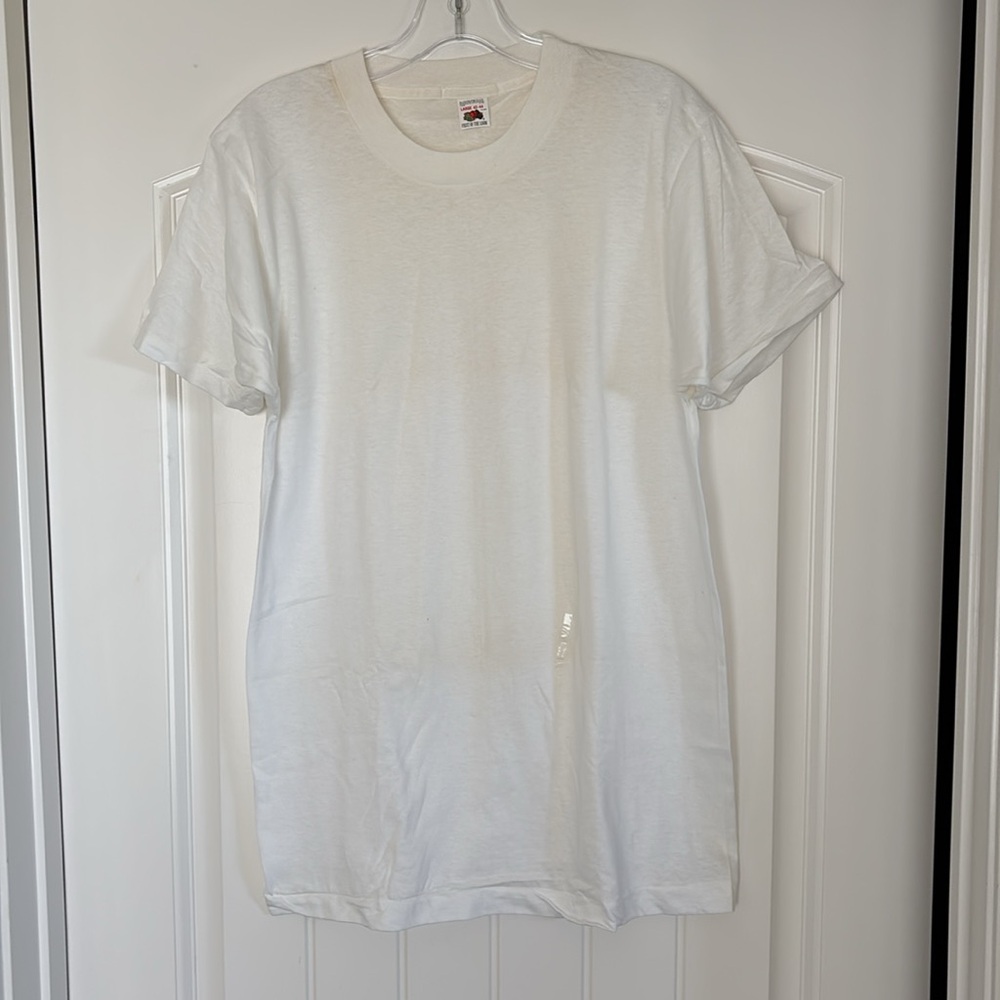 Vintage 80’s‎ Fruit Of The Loom Single Stitch White Crew Tshirt Mens Large USA
